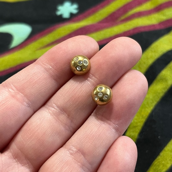 Vintage Jewelry - VTG Whimsigoth Rhinestone Gold Tone Metal Stud Post Pierced Costume Earrings